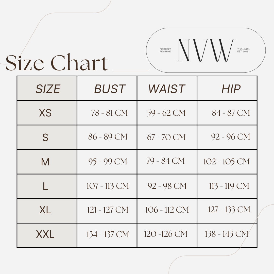 NVW The Label measurement chart for custom-tailored fit.